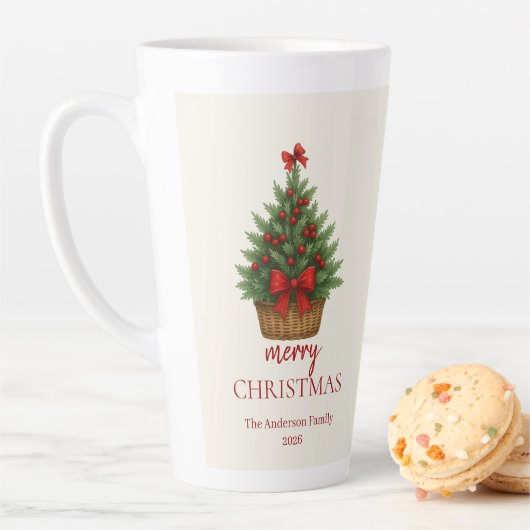 Elegante Kerstboom – Rode Lint  Latte Mok (In situ)