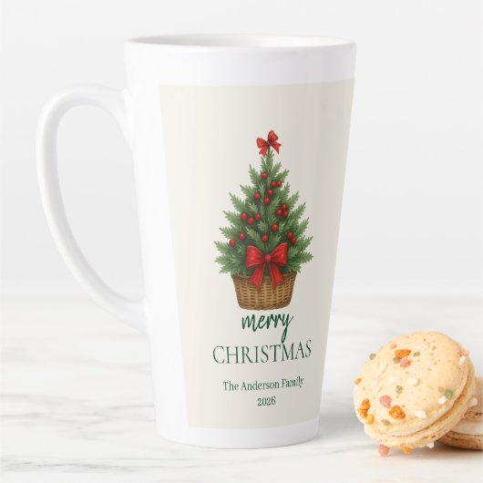 Elegante Kerstboom – Rode Lint  Latte Mok (In situ)