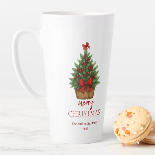 Elegante Kerstboom – Rode Lint  Latte Mok (In situ)
