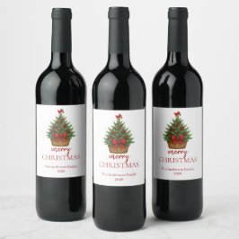 Elegante Kerstboom – Rode Lint  Wijn Etiket