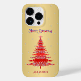 Elegante Kerstboom Rode Naam Sneeuwvlokken Goud Case-Mate iPhone 14 Pro Hoesje