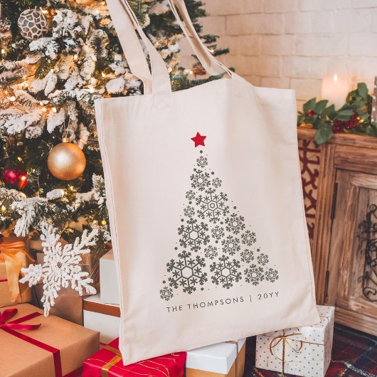 Elegante kerstboom rode ster minimalist tote bag