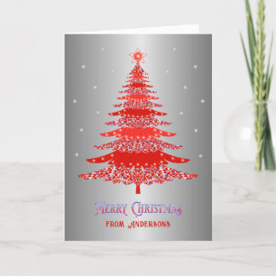 Elegante Kerstboom Rode Zilveren Douanenaam Feestdagen Kaart