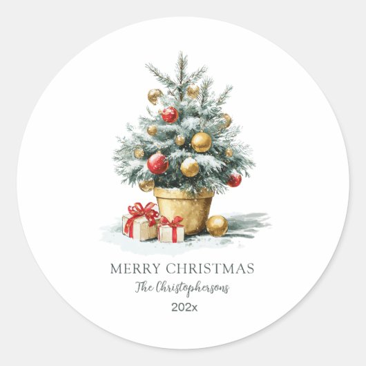 Elegante Kerstboom Ronde Sticker (Voorkant)