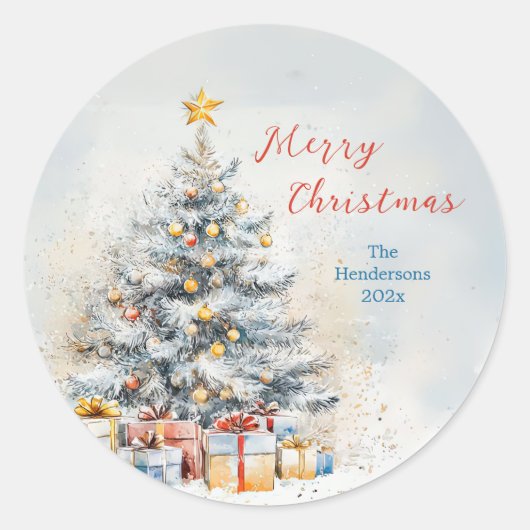 Elegante kerstboom  ronde sticker (Voorkant)