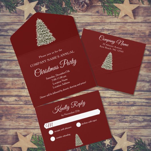Elegante kerstboom rood bedrijf vakantie feest all in one uitnodiging