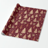 Elegante Kerstboom Rood Feest Cadeaupapier (Uitgerold)