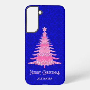 Elegante Kerstboom Roze Gepersonaliseerde Glans Samsung Galaxy Hoesje