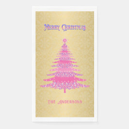 Elegante Kerstboom Roze Gouden Naam Ornamenten Servet