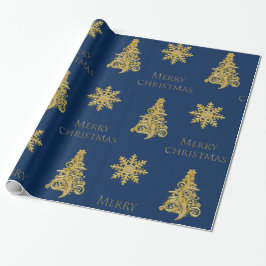 Elegante Kerstboom Sneeuwvlok op Blauw Cadeaupapier