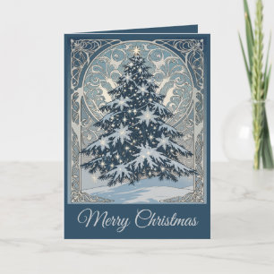 Elegante Kerstboom Sneeuwvlokken en Sterren Feestdagen Kaart