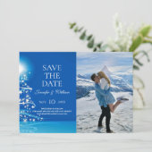 Elegante Kerstboom Sparkle Blue Save The Date (Staand voorkant)
