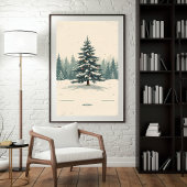 Elegante Kerstboom te midden van besneeuwde Poster