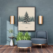 Elegante Kerstboom te midden van besneeuwde Poster