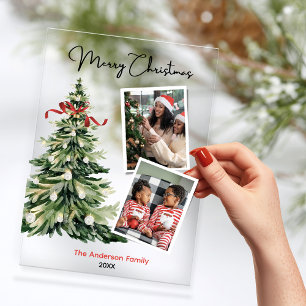 Elegante kerstboom twee foto's gepersonaliseerd acryl uitnodigingen