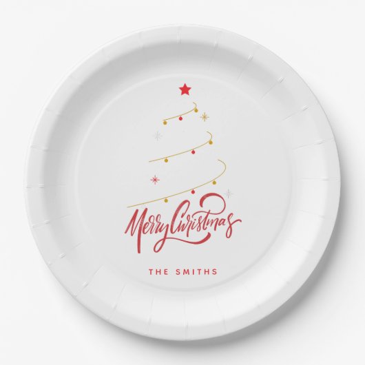 Elegante Kerstboom Typografie Script Papieren Bordje (Voorkant)