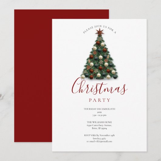 Elegante Kerstboom Vakantie Feest Kaart (Voorkant / Achterkant)