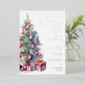 Elegante kerstboom vakantie feestje zilver folie uitnodiging (Staand Voorkant)