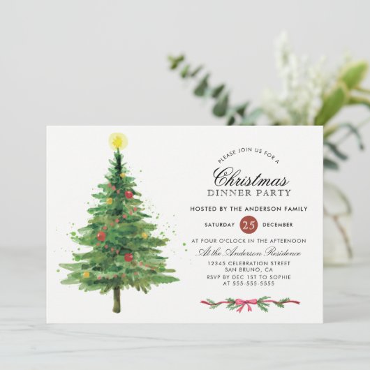 Elegante kerstboom | Vakantiediner Kaart (Staand voorkant)