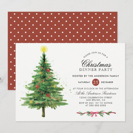 Elegante kerstboom | Vakantiediner Kaart (Voorkant / Achterkant)