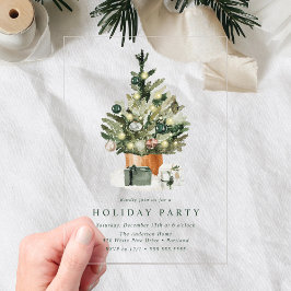Elegante kerstboom van aquarel voor een feestelijk acryl uitnodigingen