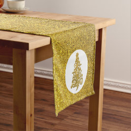 Elegante Kerstboom van Goud Filigraan op Glitters Korte Tafelloper