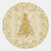 Elegante Kerstboom van Goud Ronde Sticker (Voorkant)