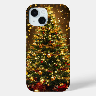 Elegante kerstboom versierd met lichten iPhone 15 case