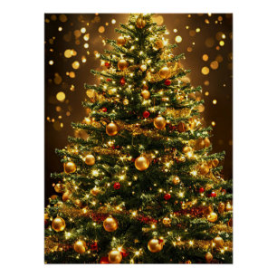 Elegante kerstboom versierd met lichtjes perfect poster
