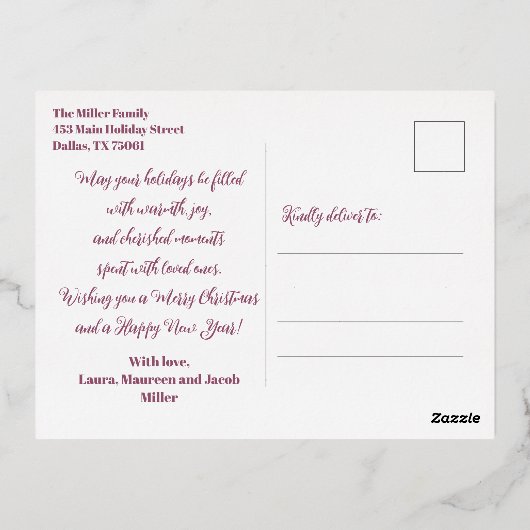 Elegante Kerstboom Versierd met Roze Baubles Folie Feestdagen Briefkaart (Achterkant)