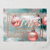 Elegante Kerstboom Versierd met Roze Baubles Folie Feestdagen Briefkaart (Voorkant)