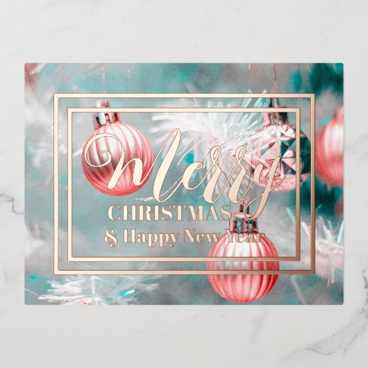 Elegante Kerstboom Versierd met Roze Baubles Folie Feestdagen Briefkaart (Voorkant)