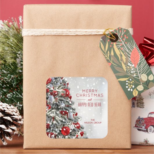 Elegante Kerstboom Vierkante Sticker (Feestdagen)