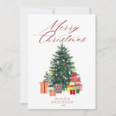 Elegante kerstboom Vrolijk kerstrood Feestdagenkaart (Voorkant)