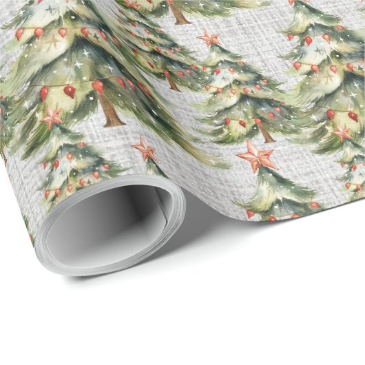 Elegante Kerstboom Water Kleur Cadeaupapier (Rol Hoek)