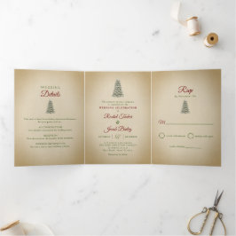 Elegante Kerstboom Winter Bruiloft Drieluik Uitnodiging