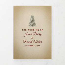 Elegante Kerstboom Winter Bruiloft Drieluik Uitnodiging