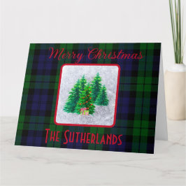 Elegante Kerstboom Zwart Horloge Tartan Holiday Kaart