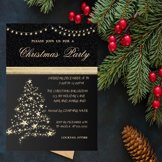 Elegante Kerstboom,Zwart,Kerstdiner Kaart