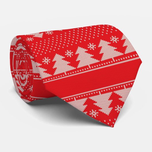 Elegante kerstboompatroon rood stropdas (Opgerold)