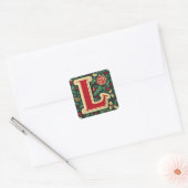 Elegante kerstbrief L: rood, groen, goud Vierkante Sticker (Envelop)