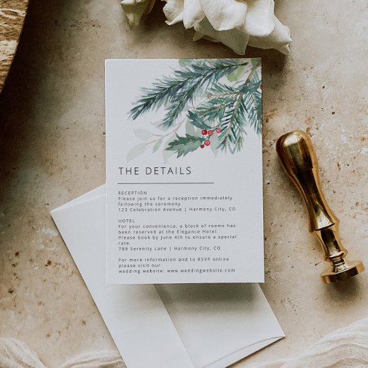 Elegante Kerstbruiloft Details Kaart