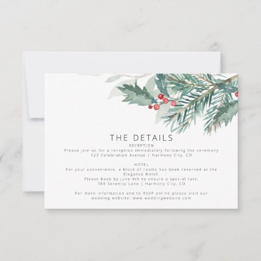 Elegante Kerstbruiloft Details Kaart (Voorkant)