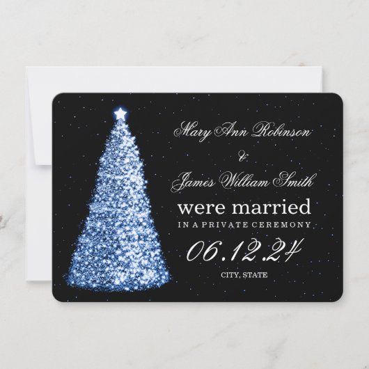 Elegante kerstbruiloft in het blauw feestdagenkaart (Voorkant)