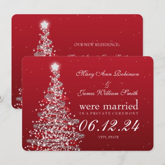 Elegante kerstbruiloft Red Silver Feestdagenkaart (Voorkant / Achterkant)