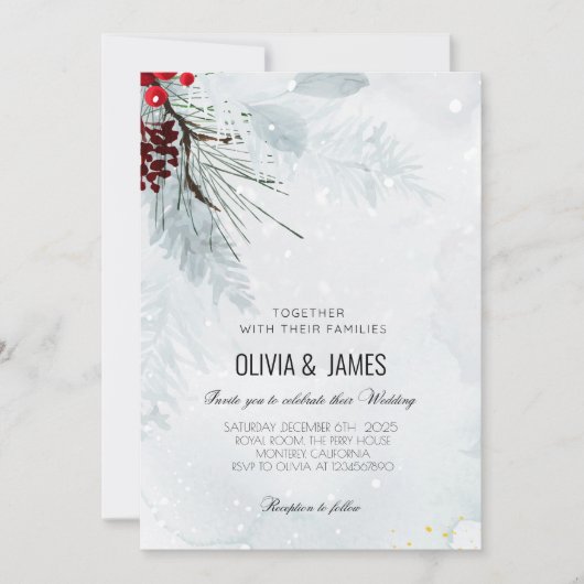 Elegante kerstbruiloft - rood en groen feest kaart (Voorkant)