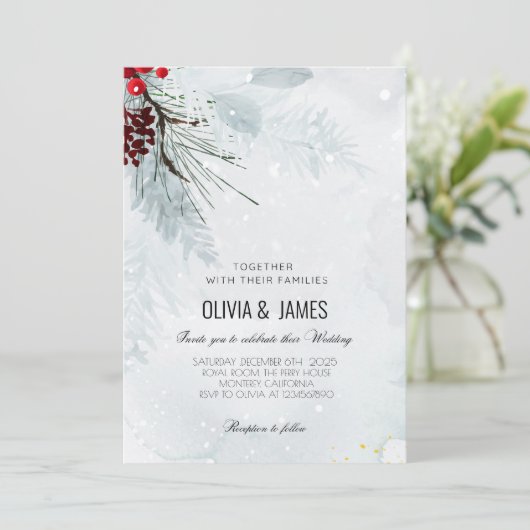 Elegante kerstbruiloft - rood en groen feest kaart (Staand voorkant)