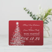 Elegante kerstbruiloft rood zilver feestdagenkaart (Staand voorkant)