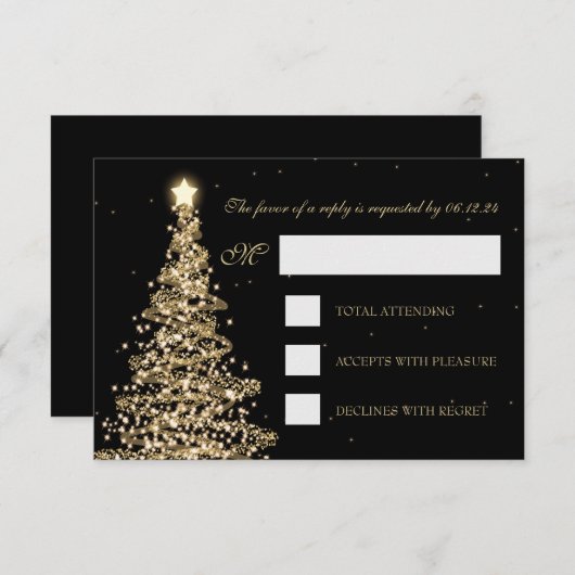 Elegante Kerstbruiloft RSVP Gold Black (Voorkant / Achterkant)