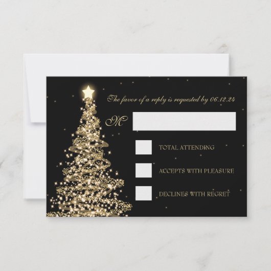 Elegante Kerstbruiloft RSVP Gold Black Kaartje (Voorkant)